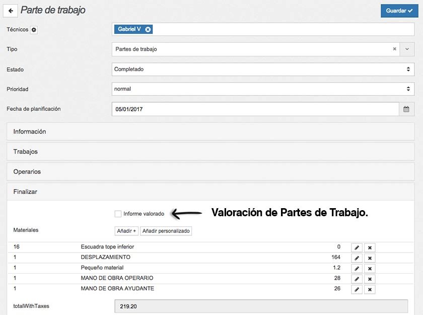 Partes de trabajo valorados