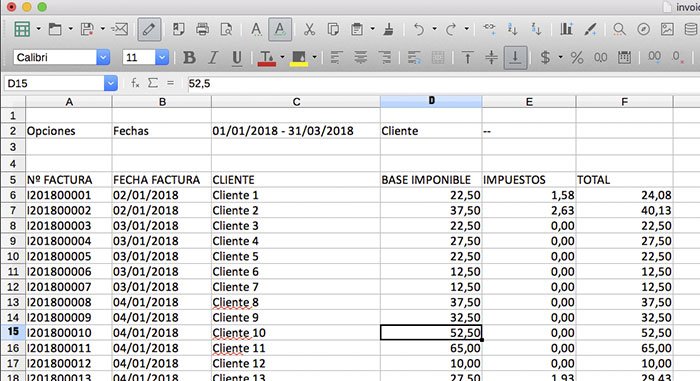 listado de facturas