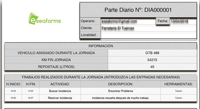 parte diario de trabajo